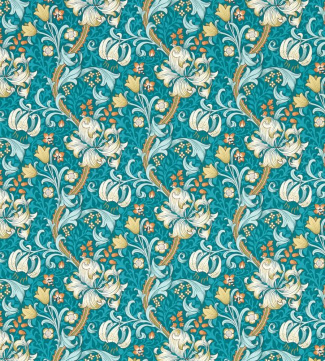 Golden Lily Wallpaper - Teal - W0174/03 - Clarke & ClarkeWallpaper199