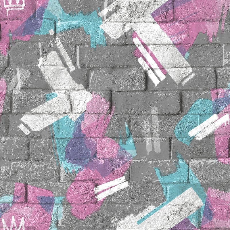 Graffiti Brush Brick Wallpaper - Charcoal/Pink - Muriva - M46609Wallpaper199