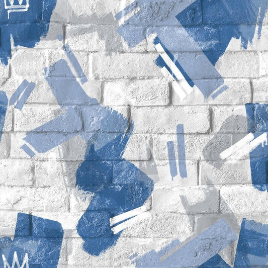 Graffiti Brush Brick Wallpaper - White/Blue - Muriva - M46601Wallpaper199