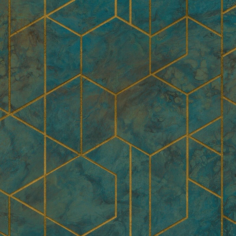 Grand Onyx Geo Metallic Wallpaper - Teal - Grandeco - WL2501Wallpaper199