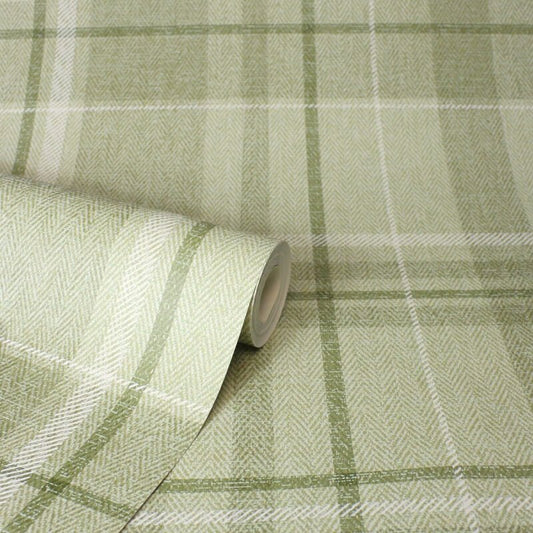 Harris Check Wallpaper - Green - Crown - M1865Wallpaper199