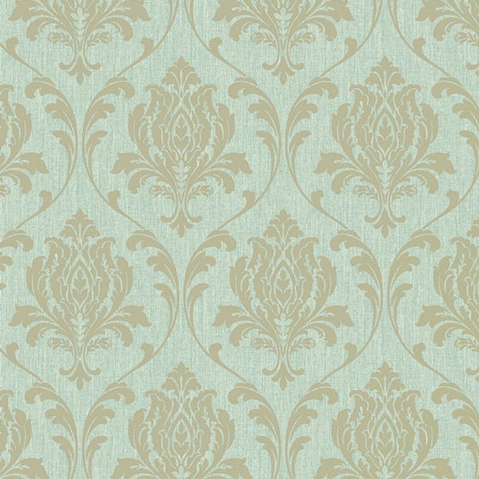 Highgrove Damask Wallpaper - Gold & Teal - Rasch - 274973Wallpaper199