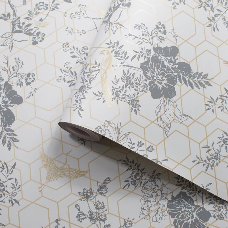 Himara Geo Floral Metallic Wallpaper - Grey/Gold - Lipsy London - 144072Wallpaper199