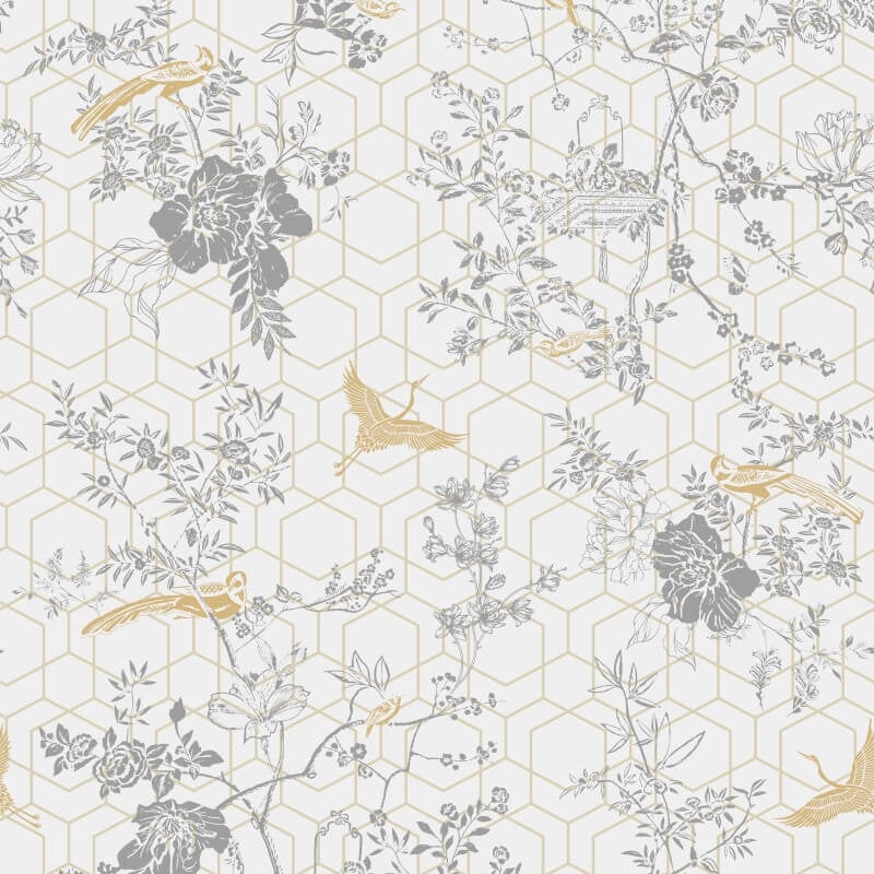 Himara Geo Floral Metallic Wallpaper - Grey/Gold - Lipsy London - 144072Wallpaper199