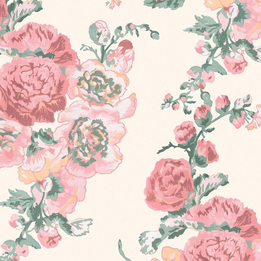 Hollyhocks Wallpaper - Coral Pink - Laura Ashley - 118479Wallpaper199