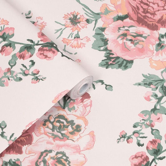 Hollyhocks Wallpaper - Coral Pink - Laura Ashley - 118479Wallpaper199