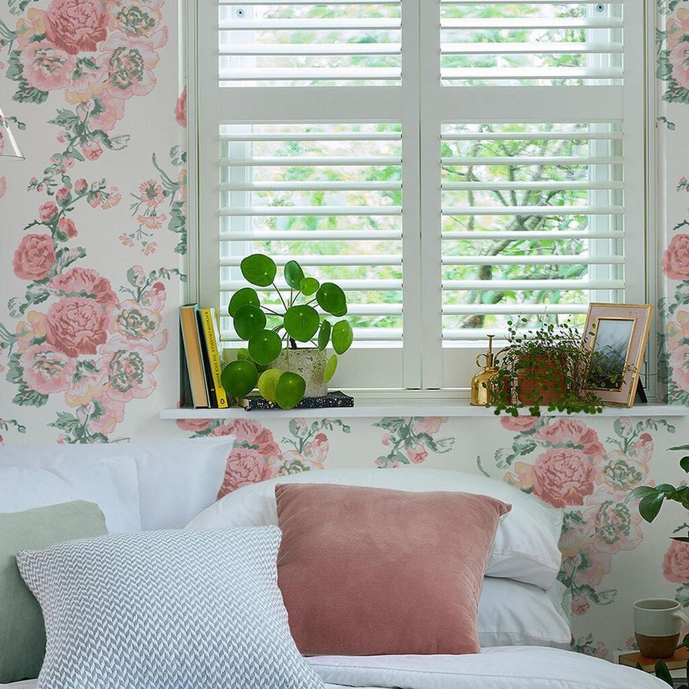 Hollyhocks Wallpaper - Coral Pink - Laura Ashley - 118479Wallpaper199