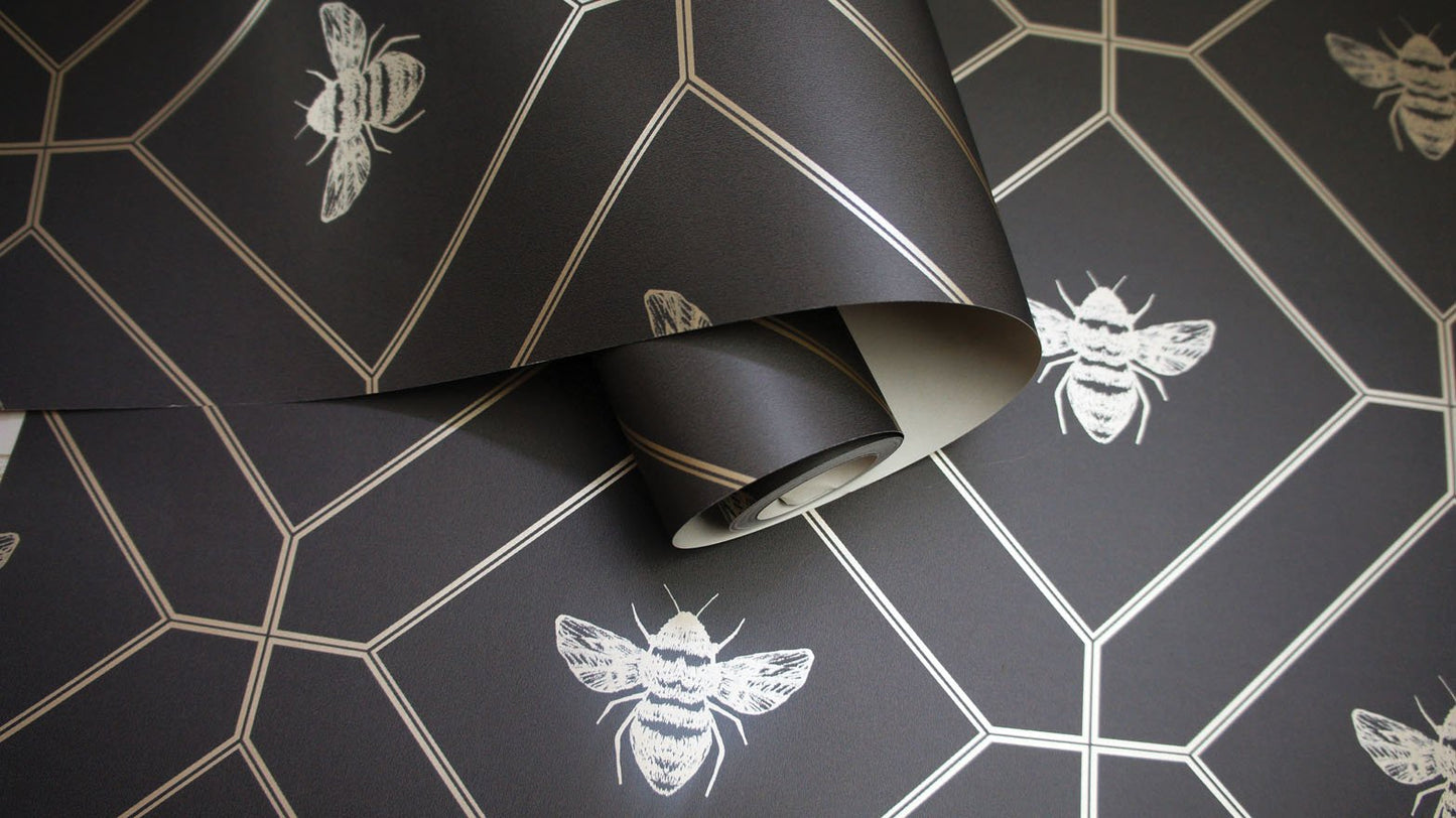 Honeycomb Bee Wallpaper - Charcoal_Gold - Holden Décor - 13081Wallpaper199