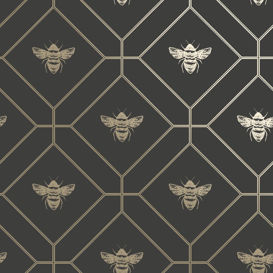 Honeycomb Bee Wallpaper - Charcoal_Gold - Holden Décor - 13081Wallpaper199