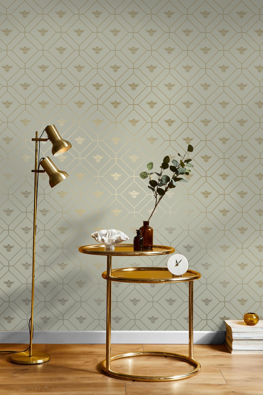 Honeycomb Bee Wallpaper - Green - Holden Décor - 13080Wallpaper199