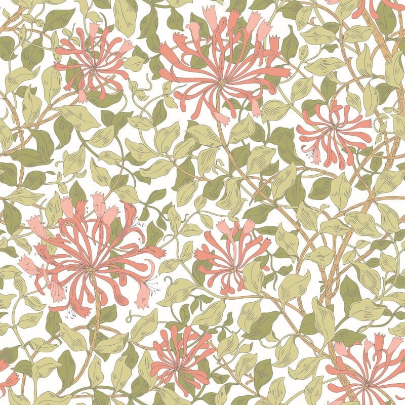 Honeysuckle Leaf Trail Wallpaper - Coral Pink - Hoopla Walls - HWA1075WWallpaper199