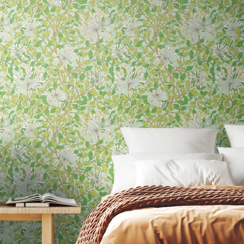 Honeysuckle Leaf Trail Wallpaper - Duckegg Blue - Hoopla Walls - HWA1077WWallpaper199