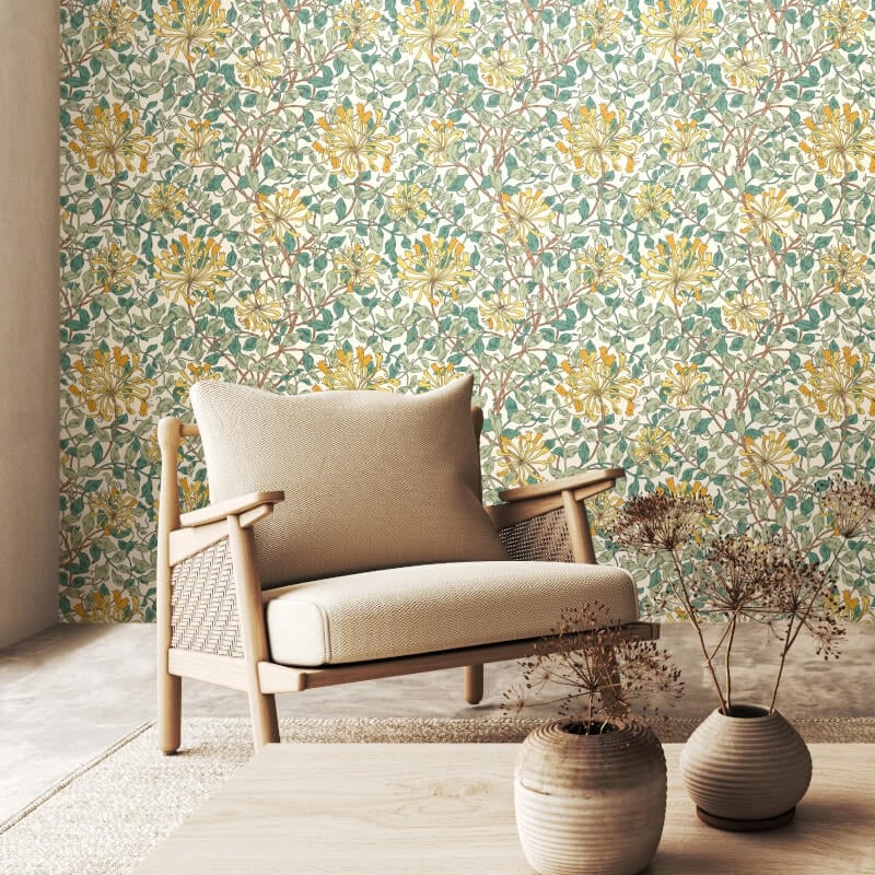 Honeysuckle Leaf Trail Wallpaper - Seafoam - Hoopla Walls - HWA1081WWallpaper199