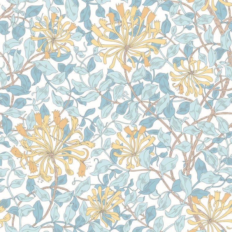 Honeysuckle Leaf Trail Wallpaper - Soft Blue - Hoopla Walls - HWA1080WWallpaper199