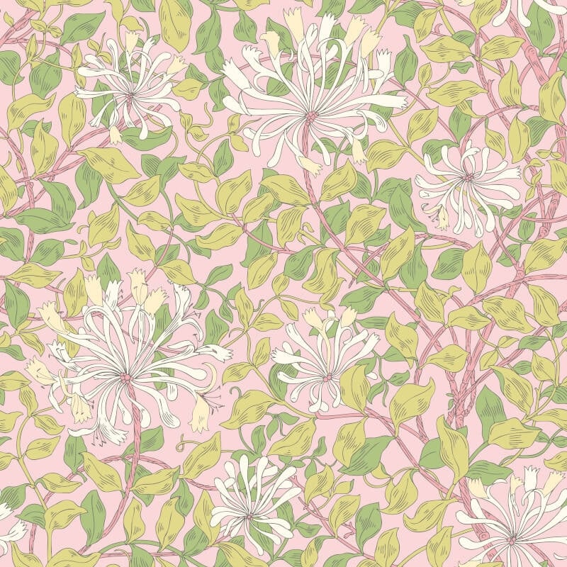Honeysuckle Leaf Trail Wallpaper - Soft Pink - Hoopla Walls - HWA1076WWallpaper199