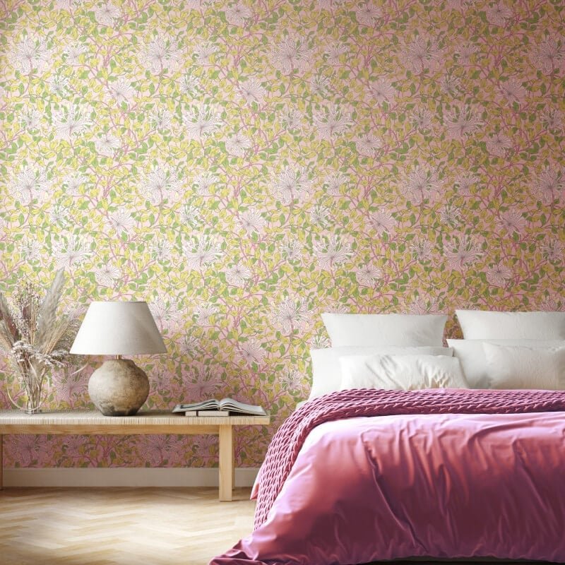 Honeysuckle Leaf Trail Wallpaper - Soft Pink - Hoopla Walls - HWA1076WWallpaper199
