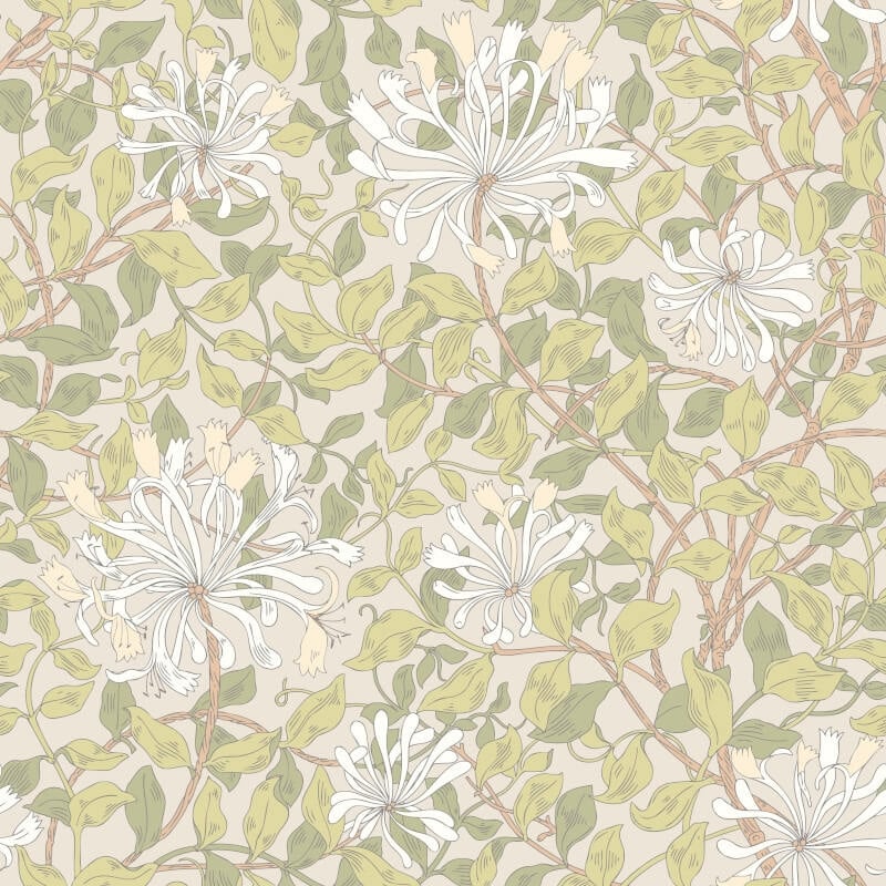 Honeysuckle Leaf Trail Wallpaper - Stone/Natural - Hoopla Walls - HWA1078WWallpaper199