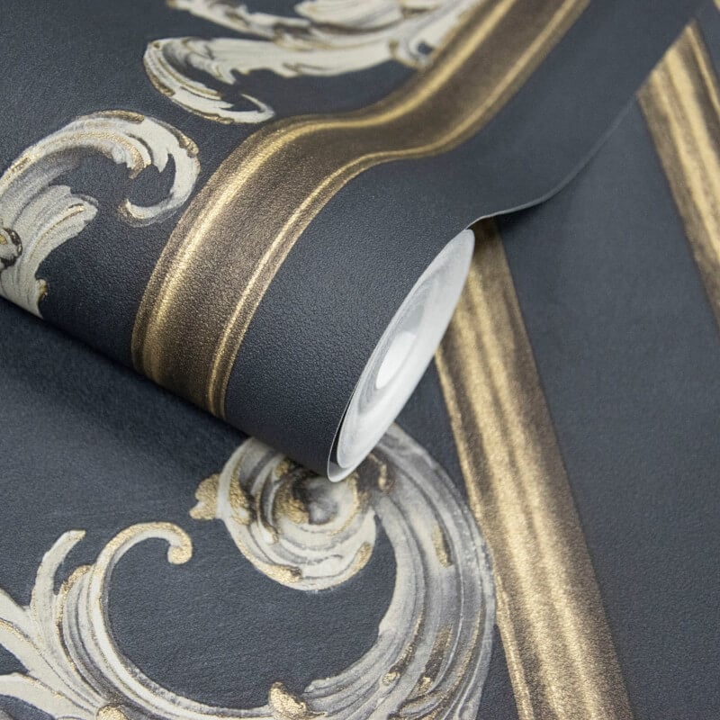 Icon Rococo Panel Wallpaper - Navy - Grandeco - 191502Wallpaper199