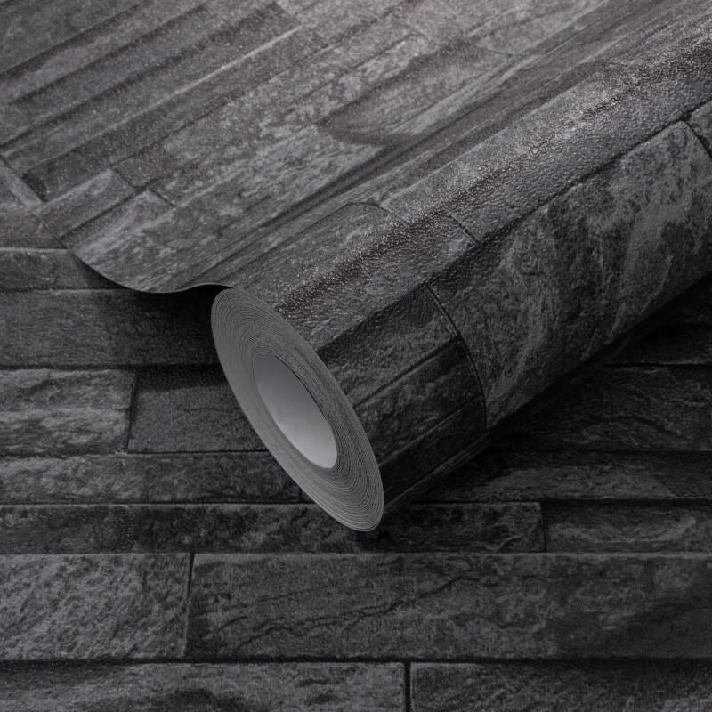 Imitations 3D Effect Brick Wall Wallpaper - Black - Erismann - 02363 - 40Wallpaper199