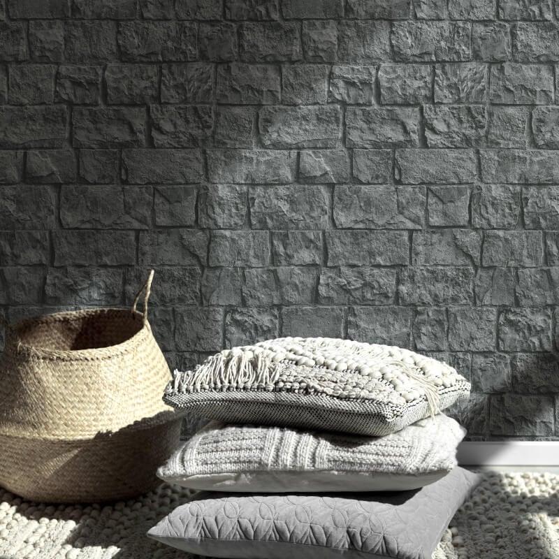 Imitations 3D Effect Brick Wall Wallpaper - Dark Grey - Erismann - 10394 - 10Wallpaper199