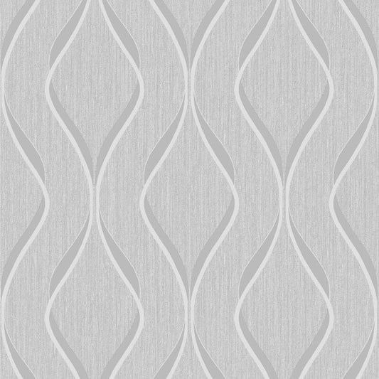 Indra Geo Wave Metallic Wallpaper - Grey/Silver - Muriva - 154112Wallpaper199