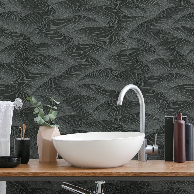 Interlocking Waves Metallic Wallpaper - Black - Erismann - 10372 - 15Wallpaper199