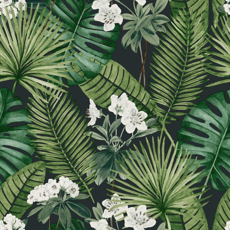 Isla Leaf Wallpaper - Black/Green - Muriva - M37804Wallpaper199
