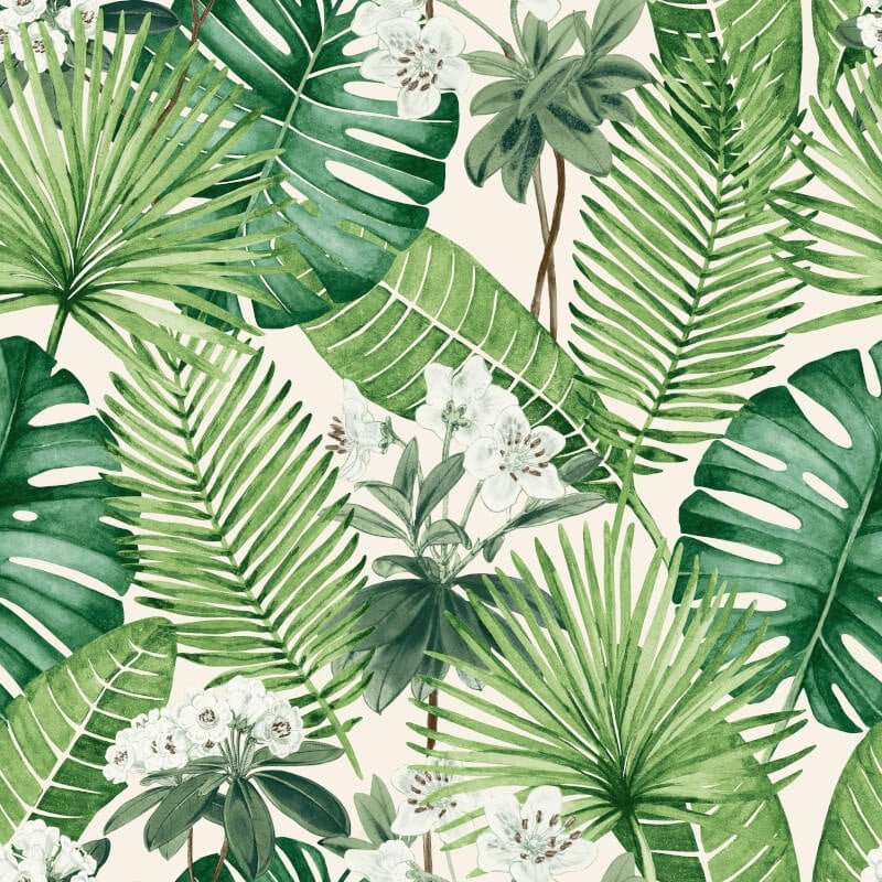 Isla Leaf Wallpaper - Cream/Green - Muriva - M37814Wallpaper199