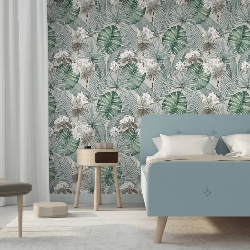 Isla Leaf Wallpaper - Grey/Green - Muriva - M37809Wallpaper199