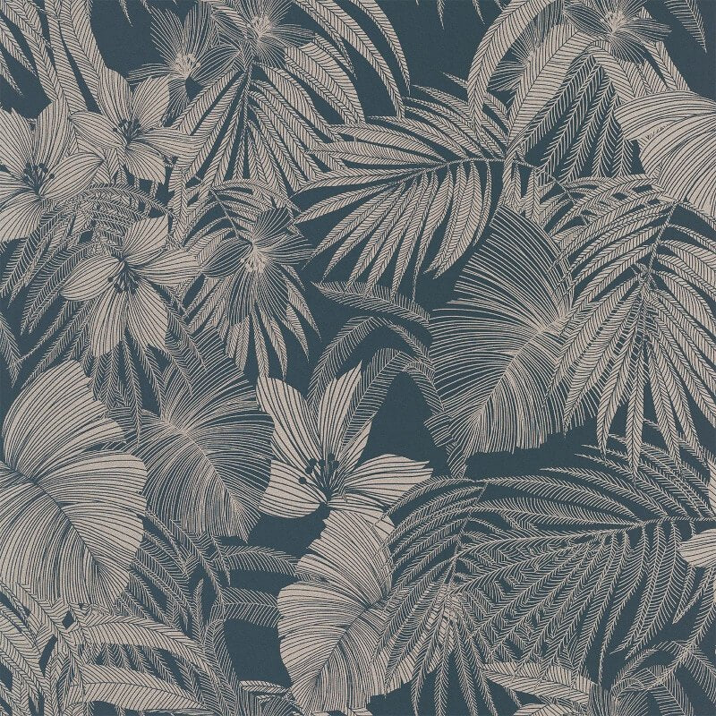 Joelle Leaf Metallic Wallpaper - Blue/Rose Gold - Grandeco - A51301Wallpaper199