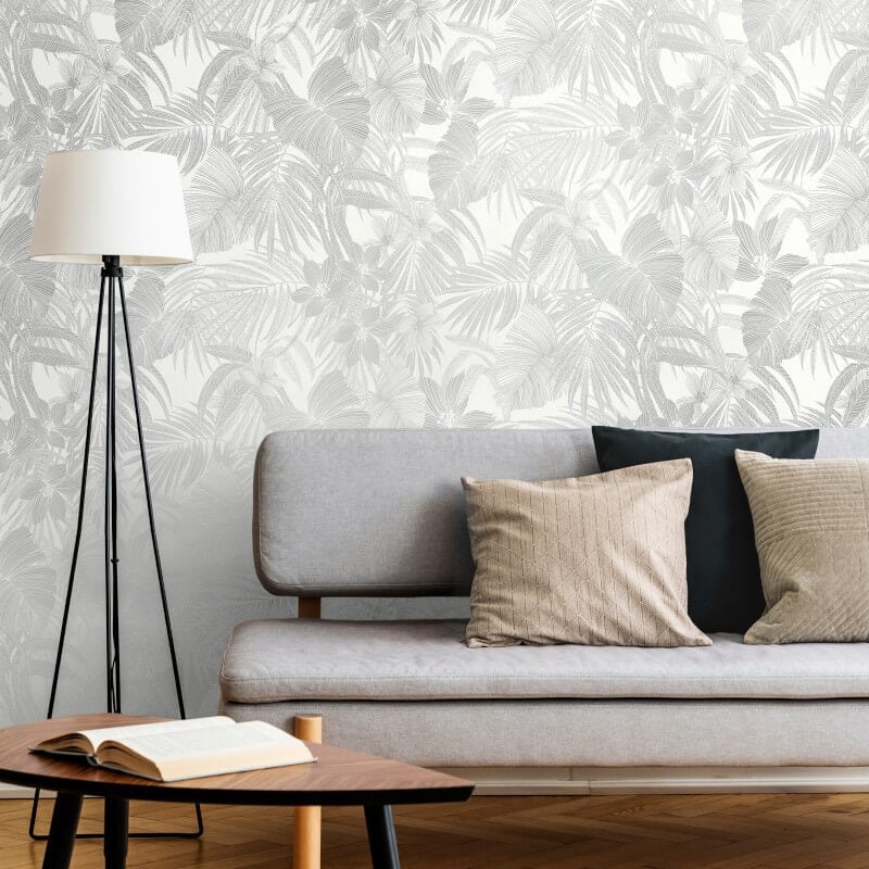 Joelle Leaf Metallic Wallpaper - White/Silver - Grandeco - A51303Wallpaper199