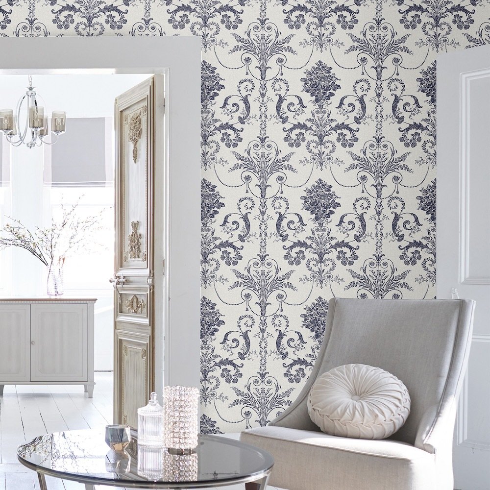 Josette Wallpaper - Off White & Midnight - Laura Ashley - 113387Wallpaper199