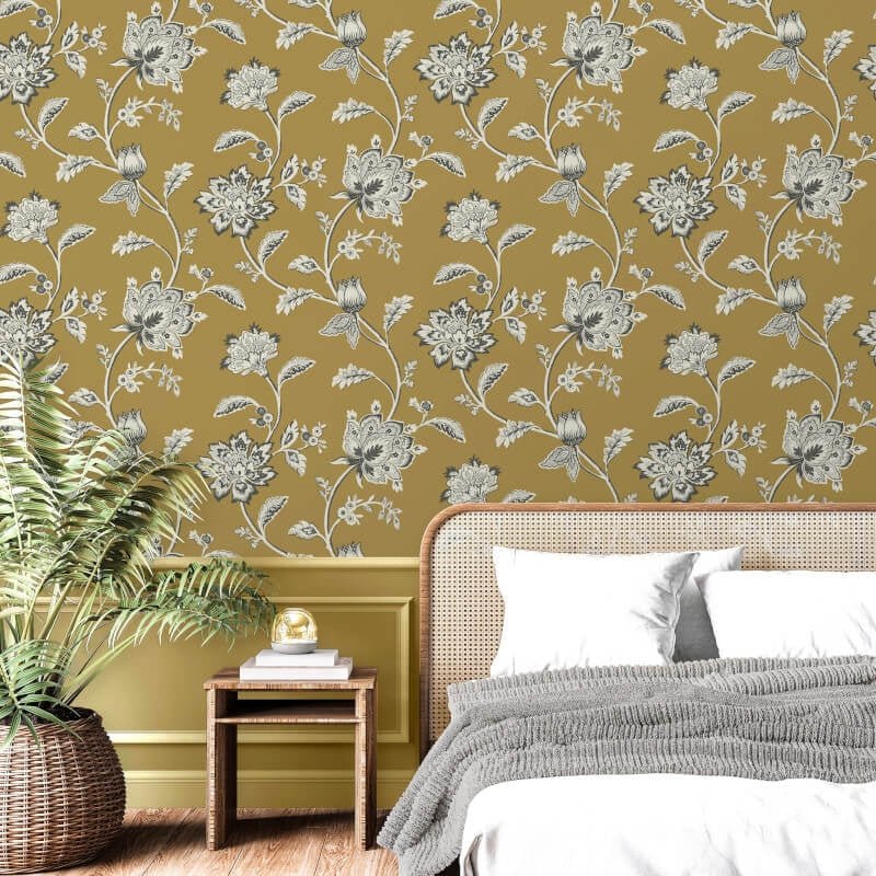 Juliette Floral Wallpaper - Ochre - Fine Décor - FD43450Wallpaper199
