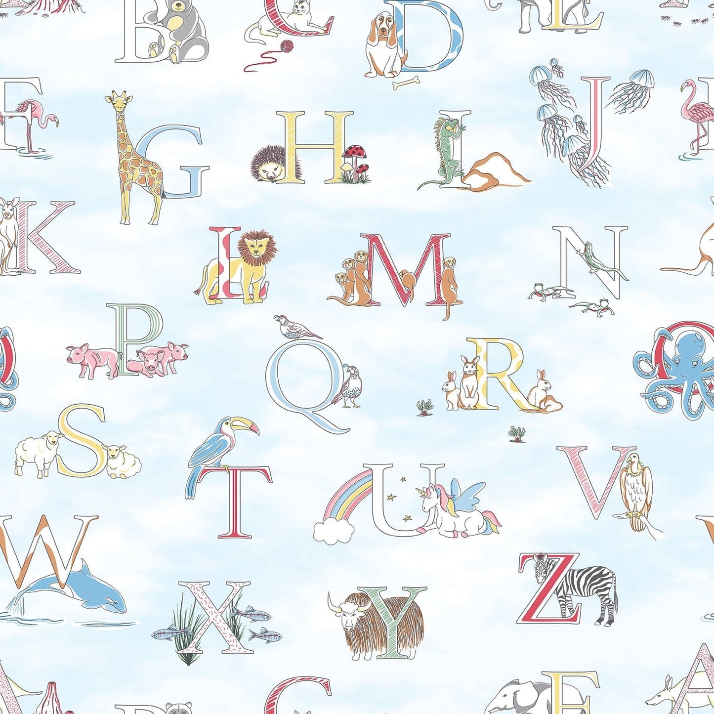 Just 4 Kids 2 Alphabet Wallpaper - Blue / Multi - Galerie - G56537Wallpaper199