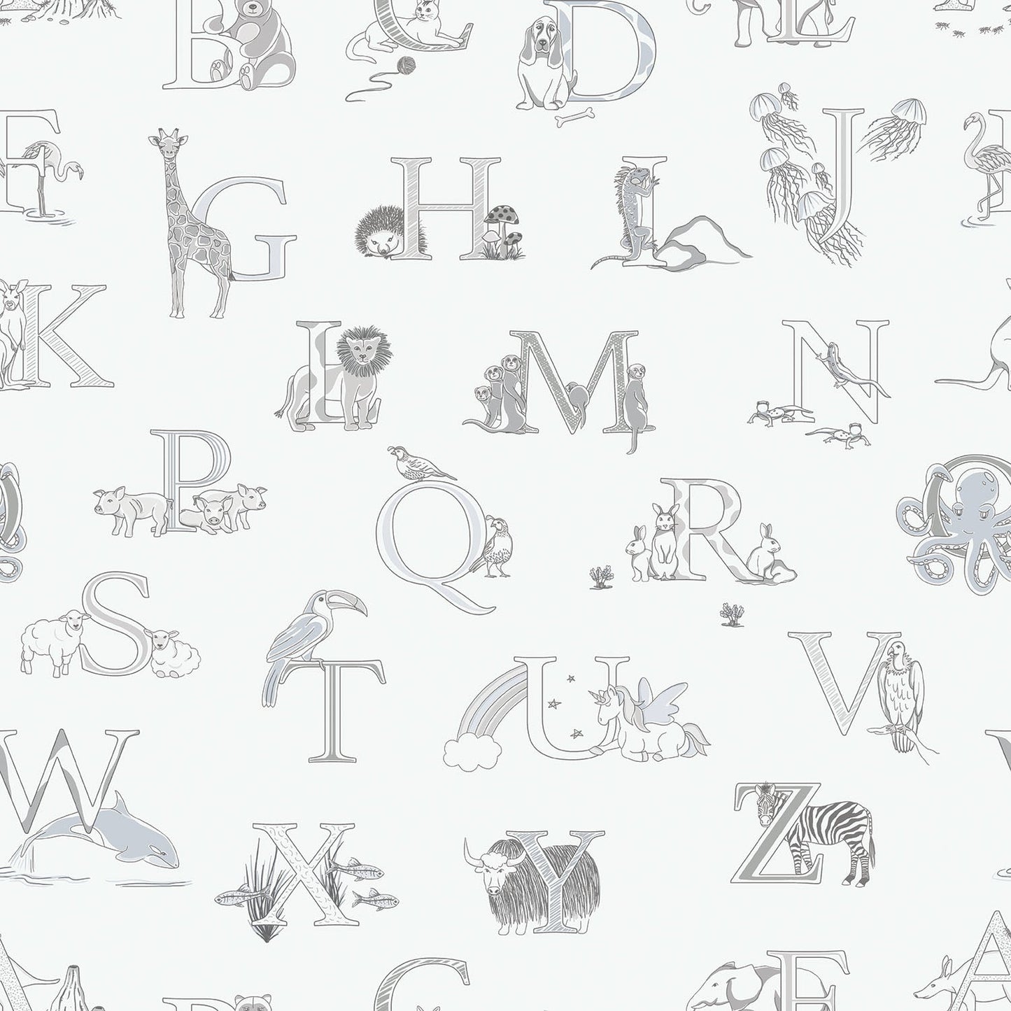 Just 4 Kids 2 Alphabet Wallpaper - Grey / White - Galerie - G56536Wallpaper199