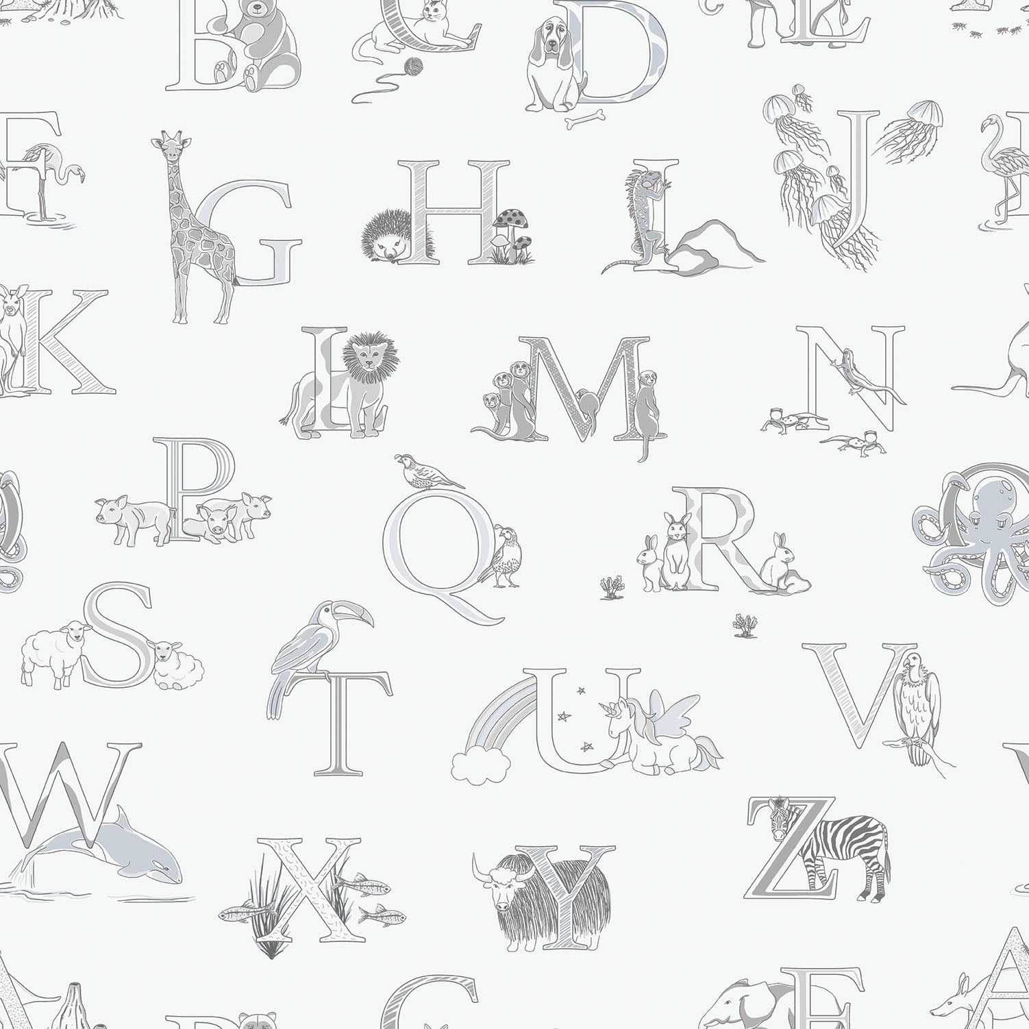 Just 4 Kids 2 Alphabet Wallpaper - Grey / White - Galerie - G56536Wallpaper199