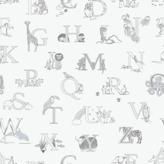 Just 4 Kids 2 Alphabet Wallpaper - Grey / White - Galerie - G56536Wallpaper199