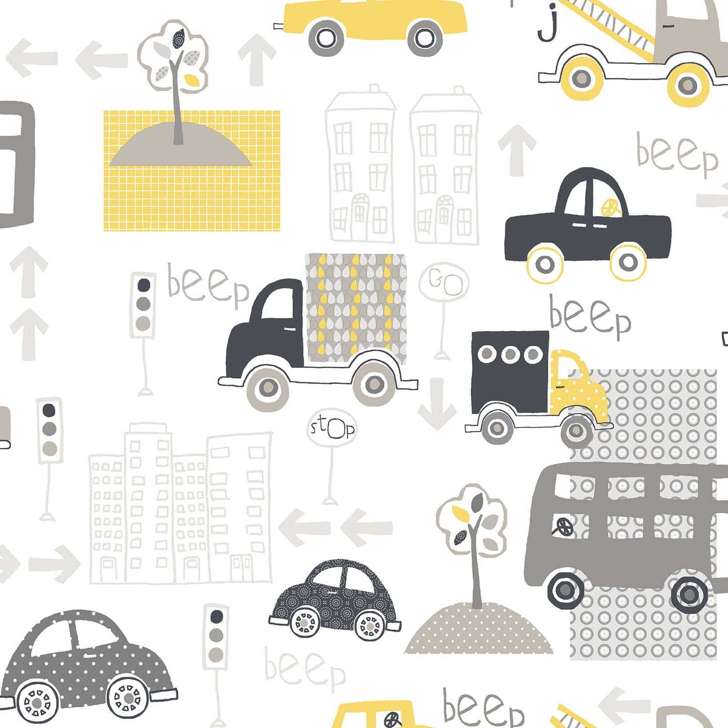 Just 4 Kids 2 City Traffic Wallpaper - Yellow / Grey - Galerie - G56011Wallpaper199