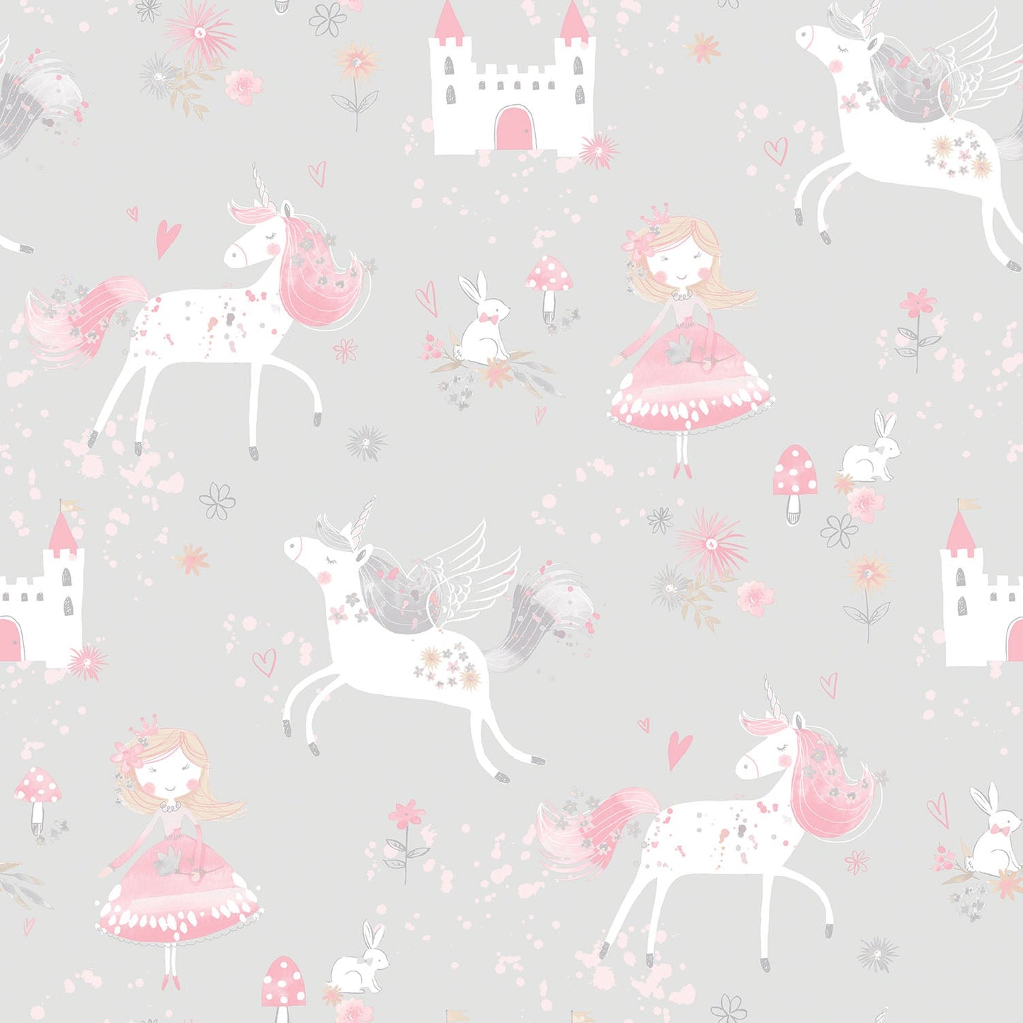 Just 4 Kids 2 Fairytale Wallpaper - Grey / Coral - Galerie - G56525Wallpaper199