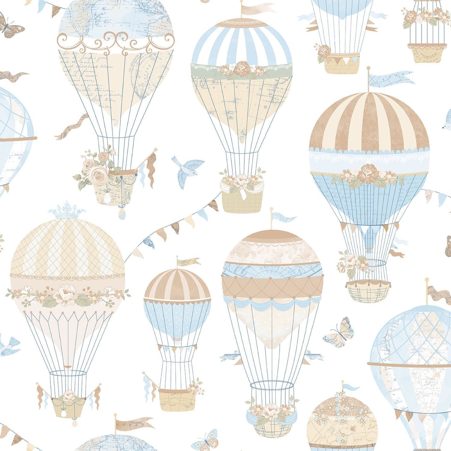 Just 4 Kids 2 Hot Air Balloons Wallpaper - Blue / Beige - Galerie - G56544Wallpaper199