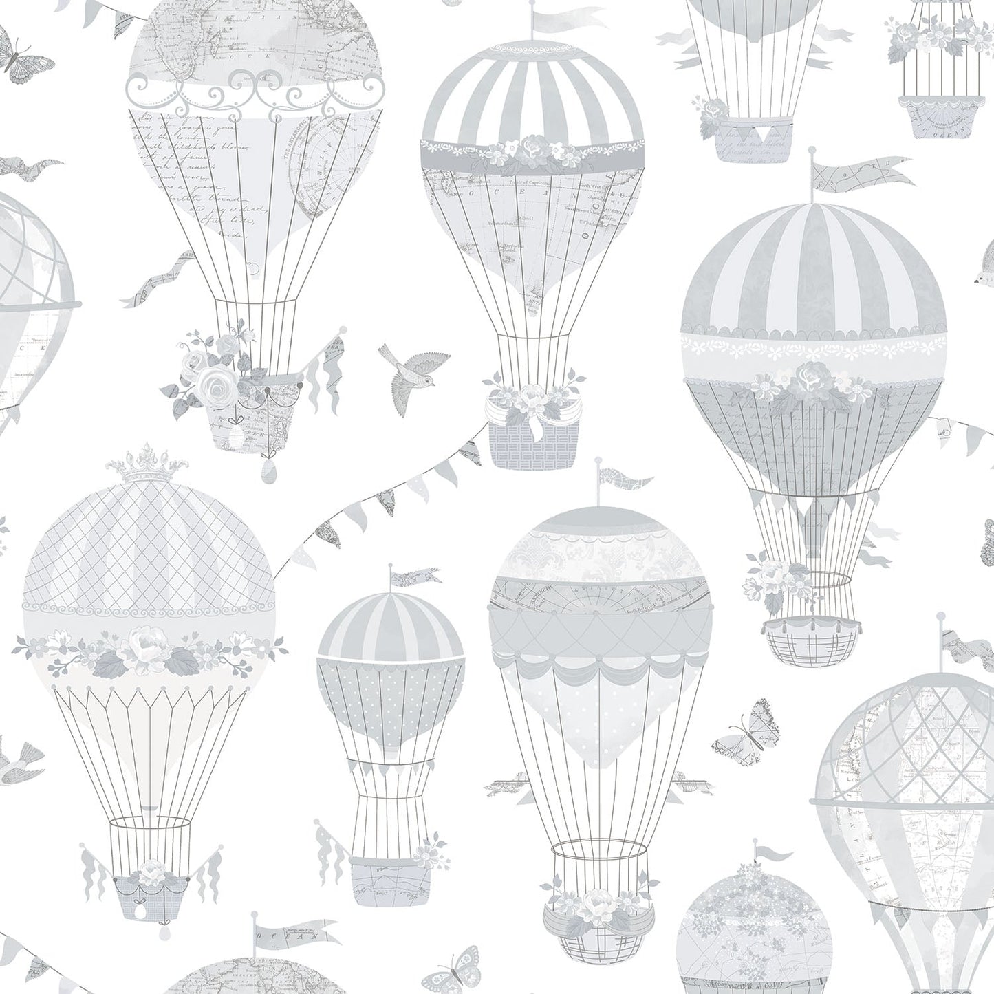 Just 4 Kids 2 Hot Air Balloons Wallpaper - Grey / White - Galerie - G56542Wallpaper199