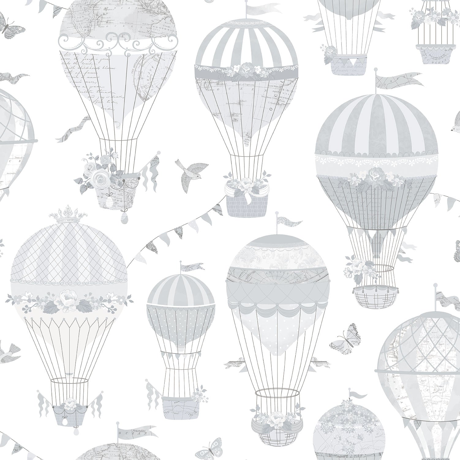 Just 4 Kids 2 Hot Air Balloons Wallpaper - Grey / White - Galerie - G56542Wallpaper199