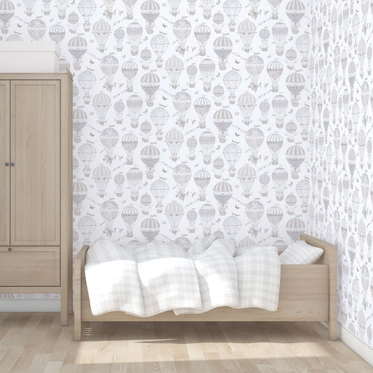 Just 4 Kids 2 Hot Air Balloons Wallpaper - Grey / White - Galerie - G56542Wallpaper199