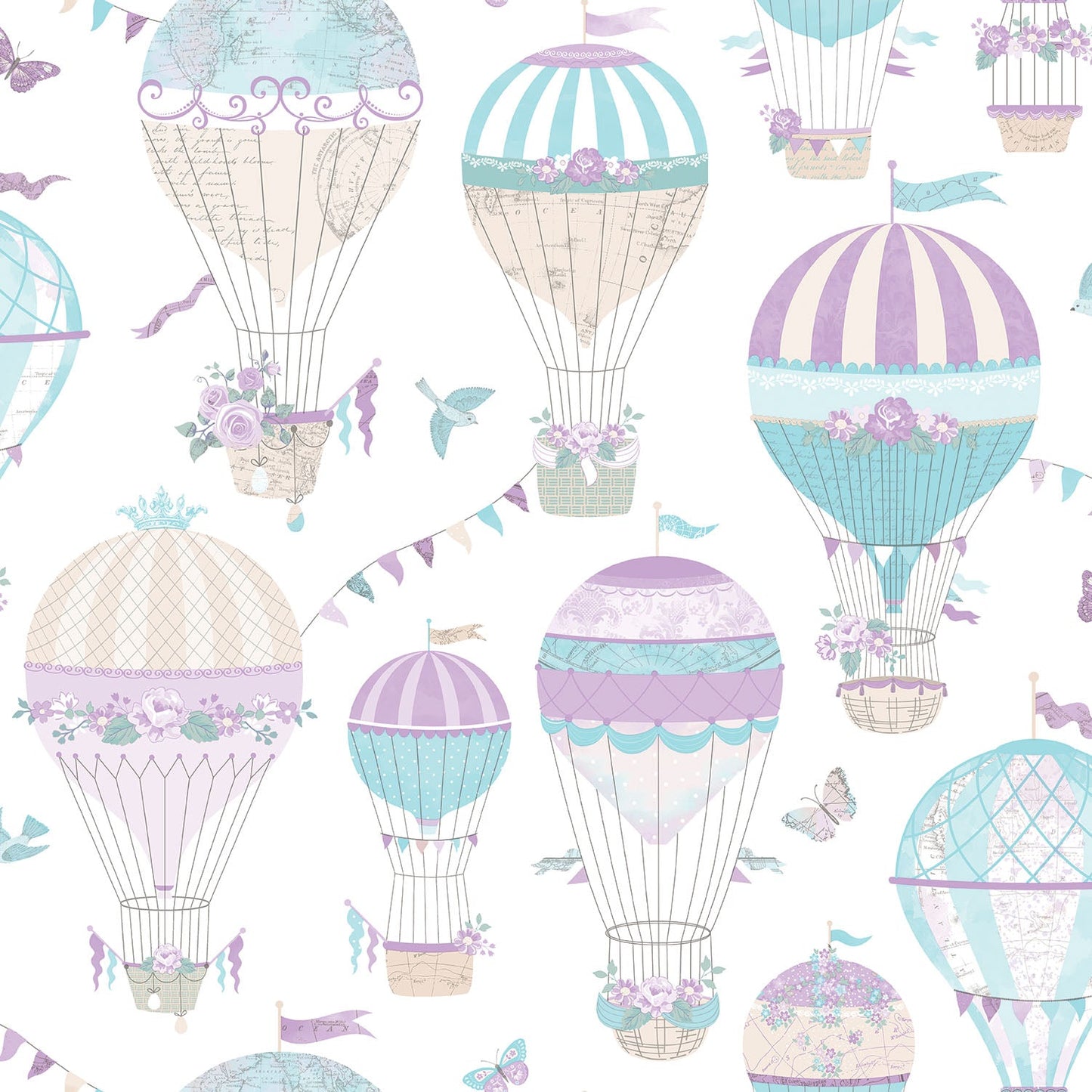 Just 4 Kids 2 Hot Air Balloons Wallpaper - Lilac / Aqua - Galerie - G56543Wallpaper199
