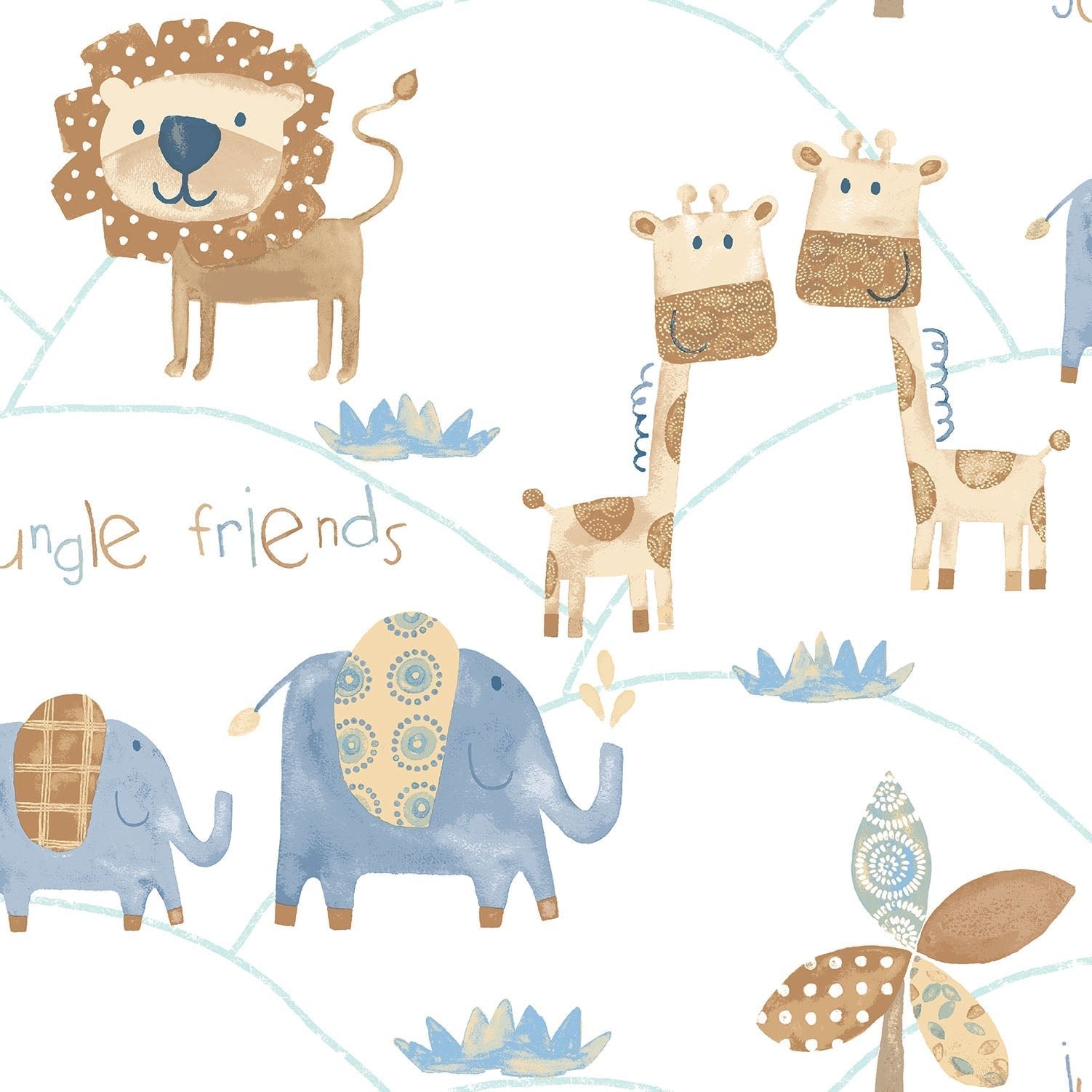 Just 4 Kids 2 Jungle Friends Wallpaper - Brown / Blue - Galerie - G56022Wallpaper199