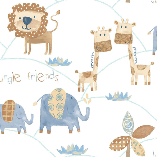 Just 4 Kids 2 Jungle Friends Wallpaper - Brown / Blue - Galerie - G56022Wallpaper199