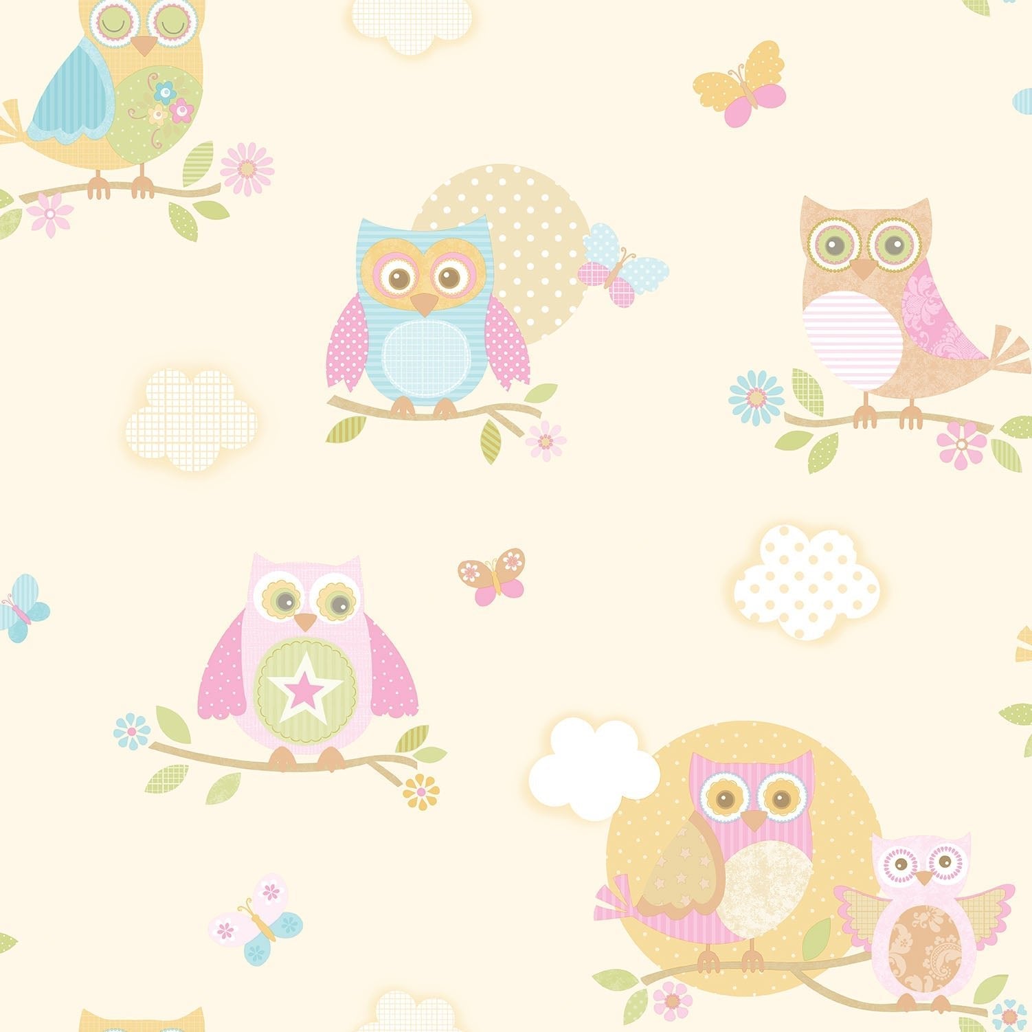 Just 4 Kids 2 Owls Wallpaper - Cream - Galerie - G56035Wallpaper199