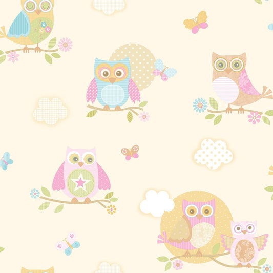 Just 4 Kids 2 Owls Wallpaper - Cream - Galerie - G56035Wallpaper199