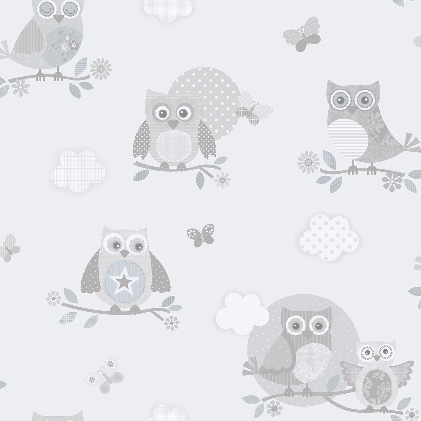 Just 4 Kids 2 Owls Wallpaper - Grey - Galerie - G56503Wallpaper199