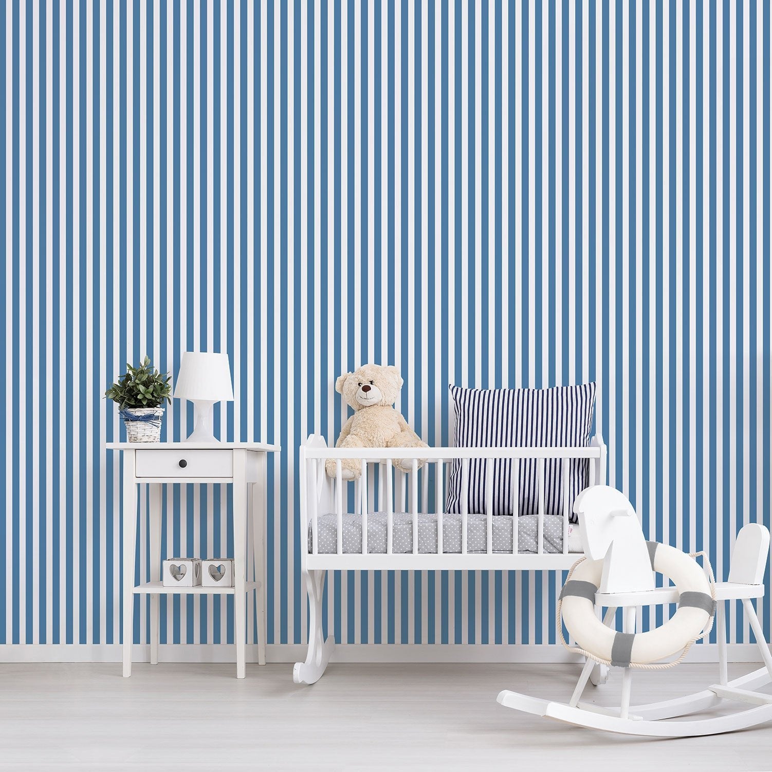 Just 4 Kids 2 Stripe Wallpaper - Teal / White - Galerie - G56516Wallpaper199